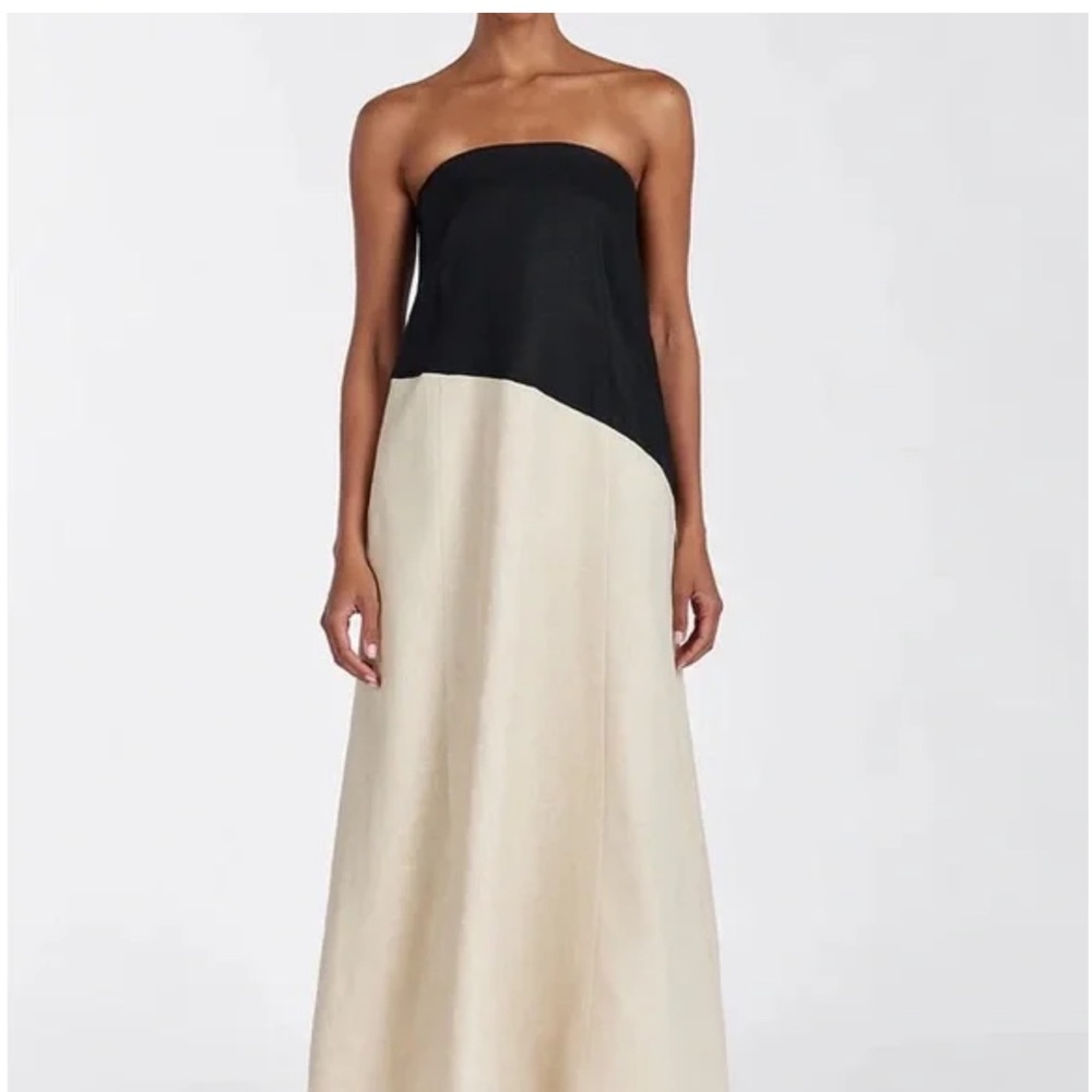 DISSH Strapless Colorblock Maxi Dress in Black and Cream